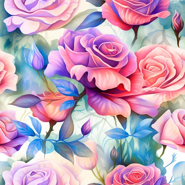 There are many roses that are painted in a very colorful way generative ai