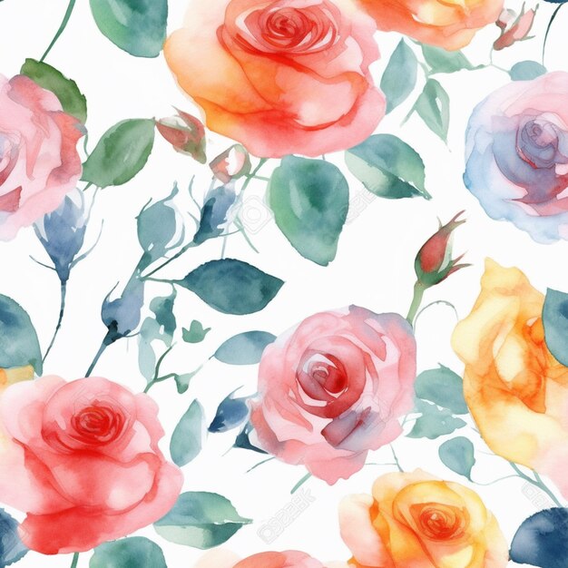 There are many roses that are painted on a white background generative ai