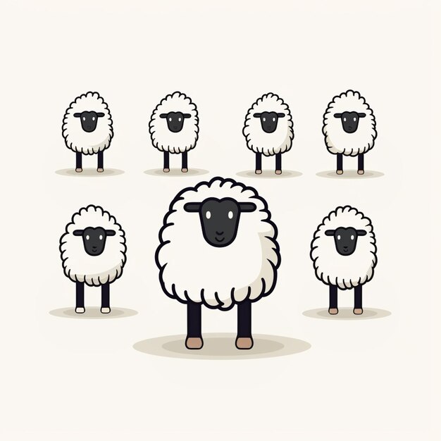 Photo there are many sheep standing in a row together in a group generative ai