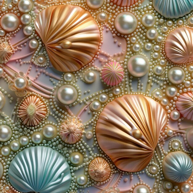 Photo there are many shells and pearls on a table generative ai