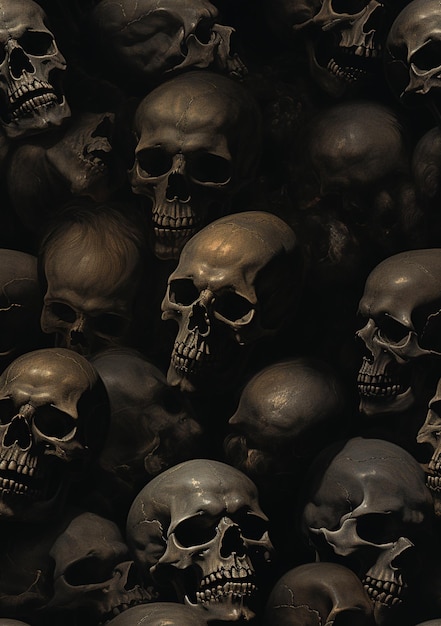 there are many skulls that are all together in this picture generative ai