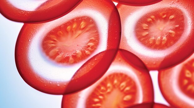 There are many slices of tomatoes that are cut in half generative ai