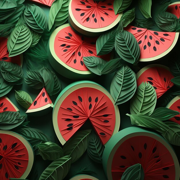 Photo there are many slices of watermelon cut into pieces generative ai