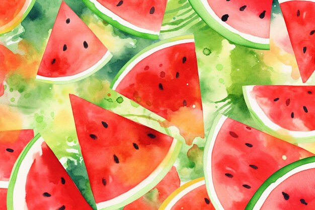 there are many slices of watermelon on the table generative ai