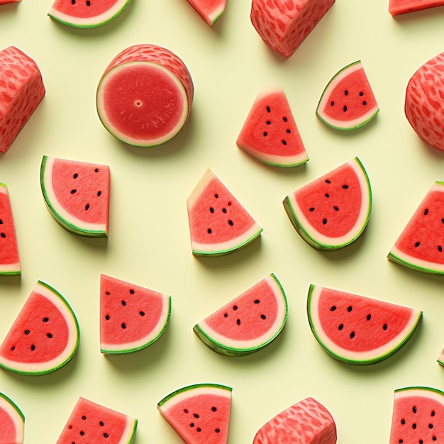 there are many slices of watermelon on a white surface generative ai