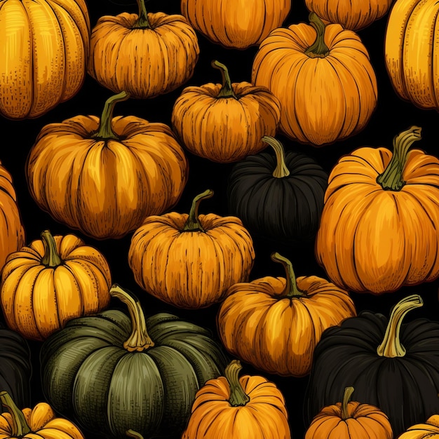 there are many small pumpkins that are on a black surface generative ai