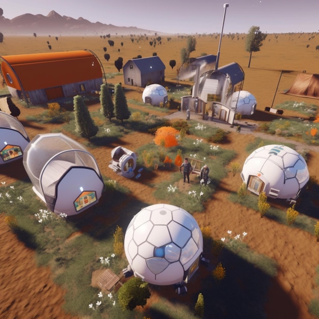 There are many small white and orange domes in a field generative ai