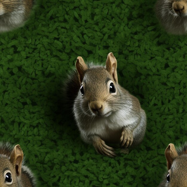 there are many squirrels that are standing on the grass together generative ai