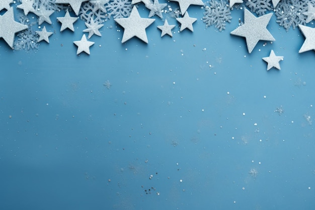 there are many stars on a blue background with snow flakes generative ai