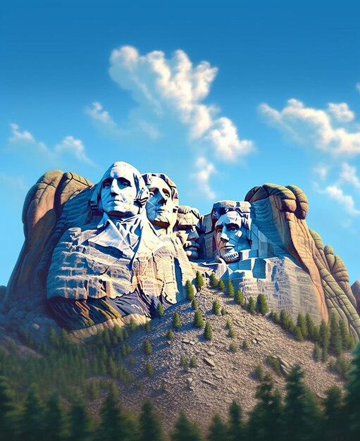 There are many statues of presidents on the mountain top generative ai