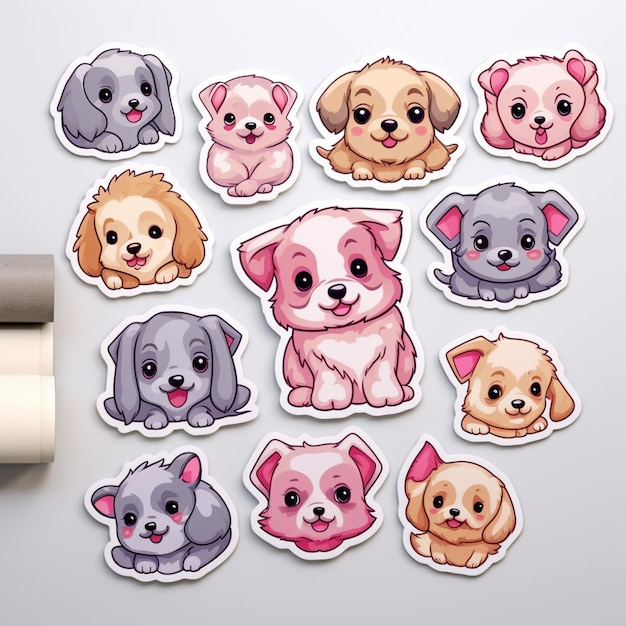 Photo there are many stickers of different dogs on a white surface generative ai