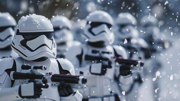 Photo there are many stormtroopers that are standing in the snow generative ai