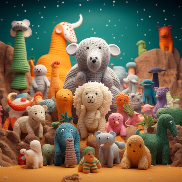 there are many stuffed animals that are all together in the picture generative ai