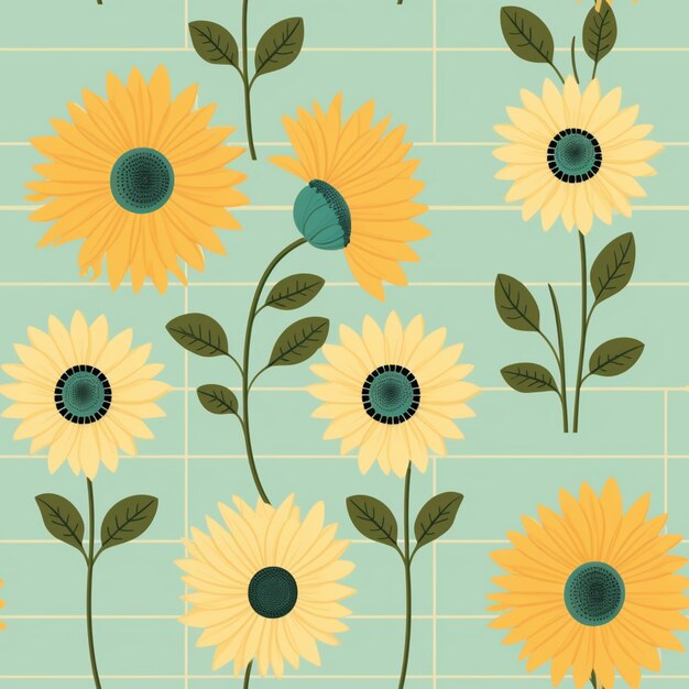 There are many sunflowers that are on a blue background generative ai