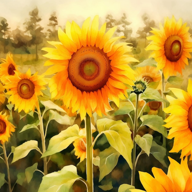 There are many sunflowers that are in a field generative ai