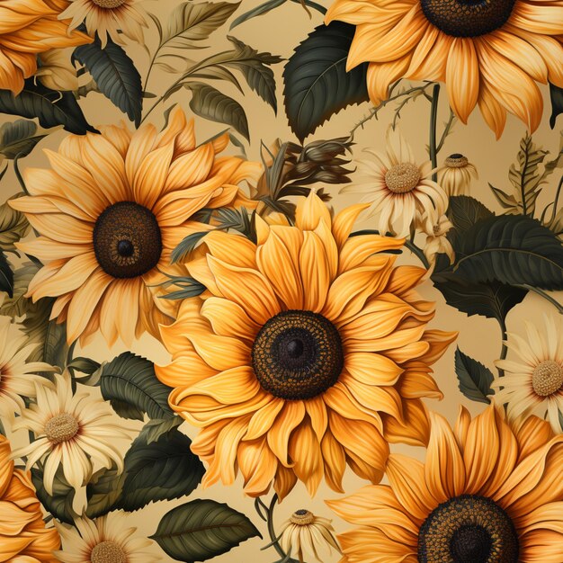 there are many sunflowers that are on a wallpaper generative ai