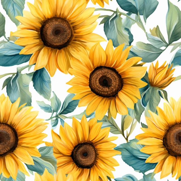 There are many sunflowers that are on the white background. generative ai.