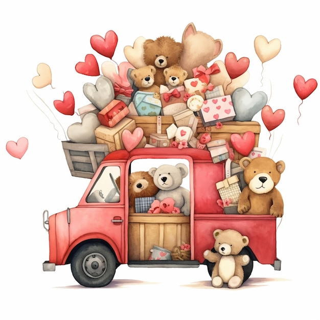 Photo there are many teddy bears in a truck with many balloons generative ai