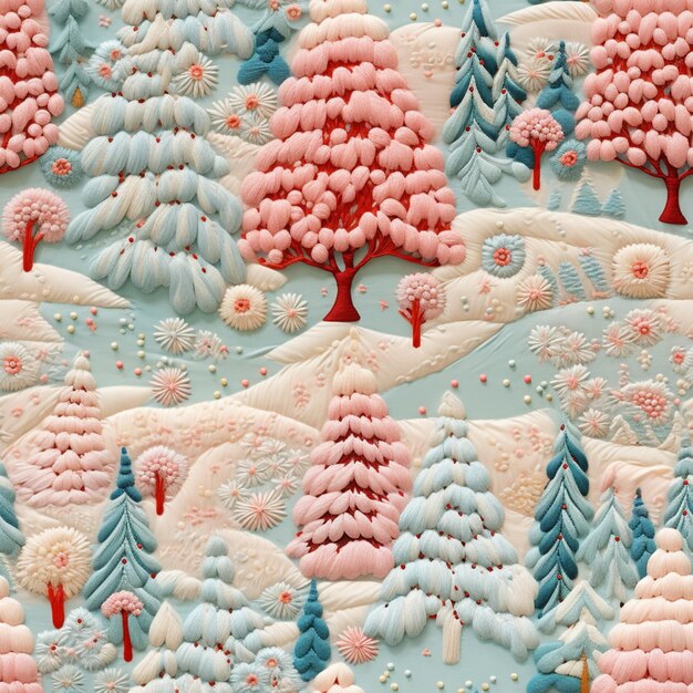 There are many trees that are decorated with icing on a cake generative ai