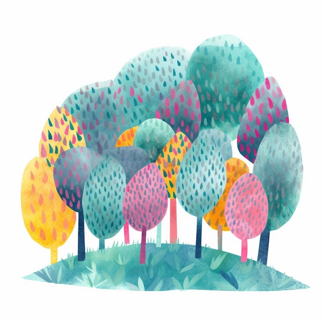 There are many trees that are painted in a colorful pattern generative ai