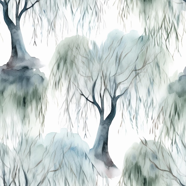 There are many trees that are painted in a watercolor style generative ai