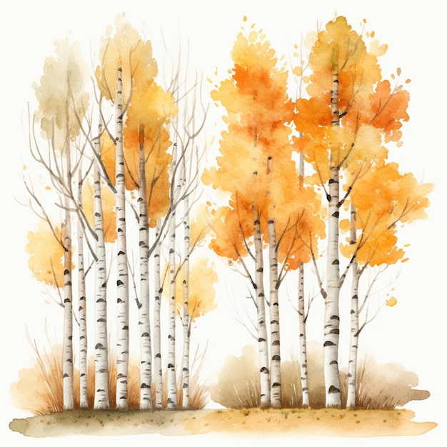 There are many trees that are painted with watercolors on them generative ai