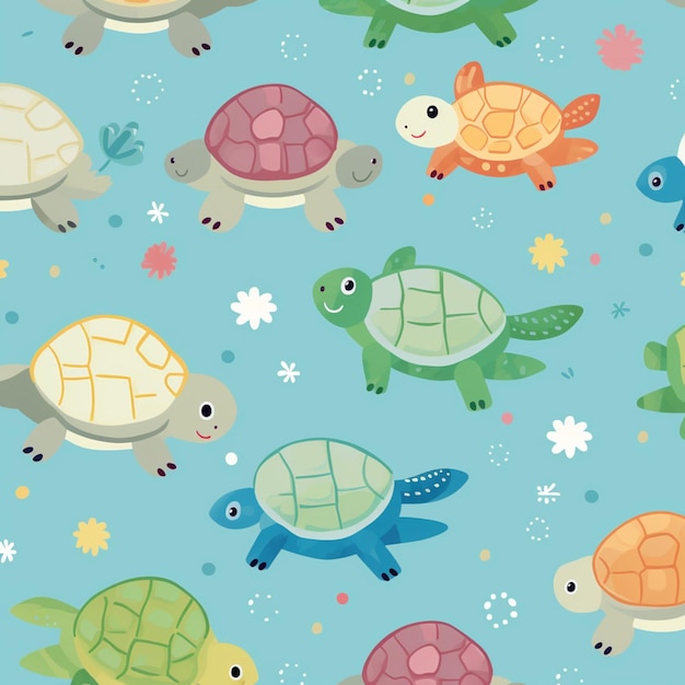 There are many turtles that are all different colors and sizes generative ai