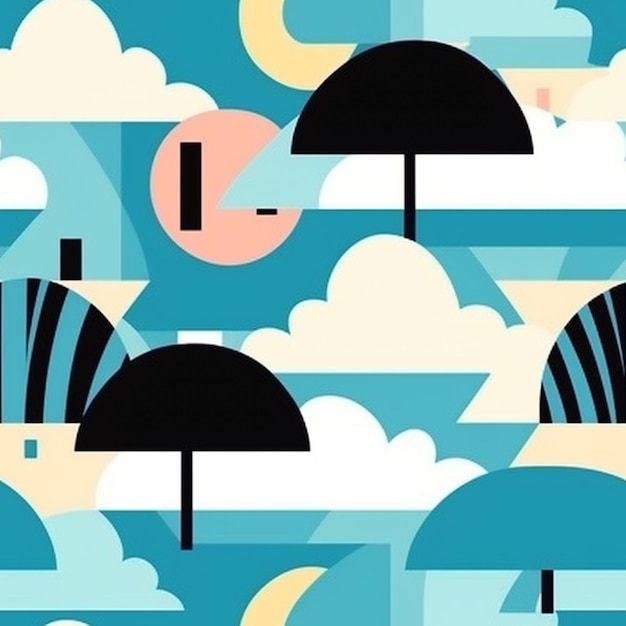 There are many umbrellas that are in the sky with clouds generative ai