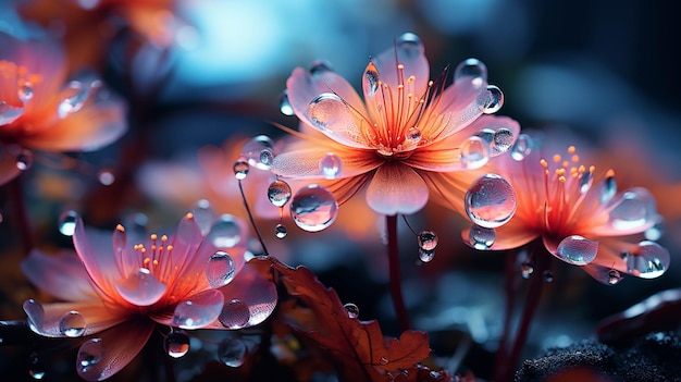 There are many water droplets on the petals of a flower generative ai