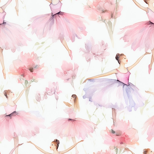 Photo there are many watercolor ballet dancers in pink and purple tutuses generative ai