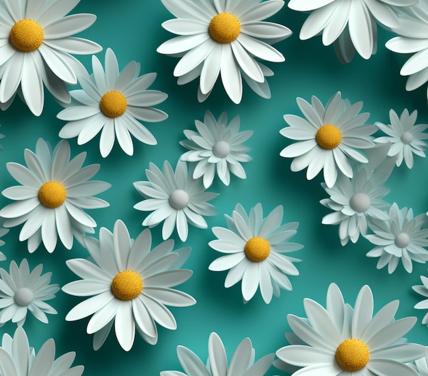 there are many white flowers on a green surface generative ai