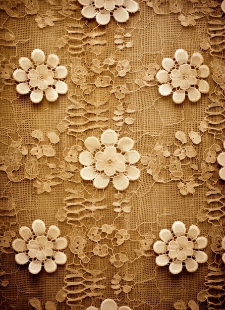 there are many white flowers on a lace table cloth generative ai