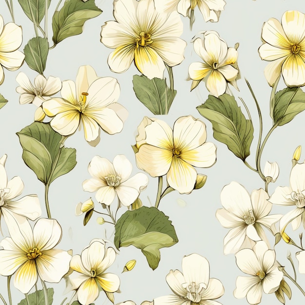 there are many white flowers on a light blue background generative ai