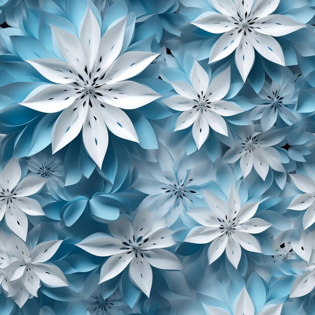 There are many white flowers that are on a blue background generative ai
