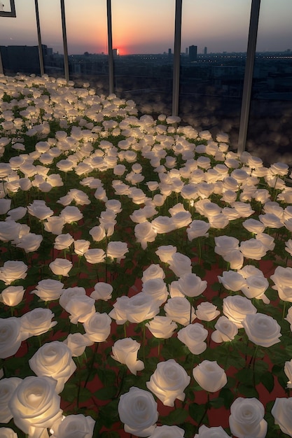 there are many white flowers that are on the ground generative ai