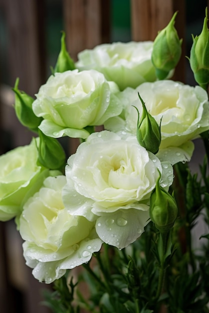 there are many white flowers in a vase on a table generative ai