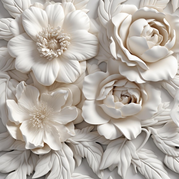 There are many white flowers on a white background generative ai