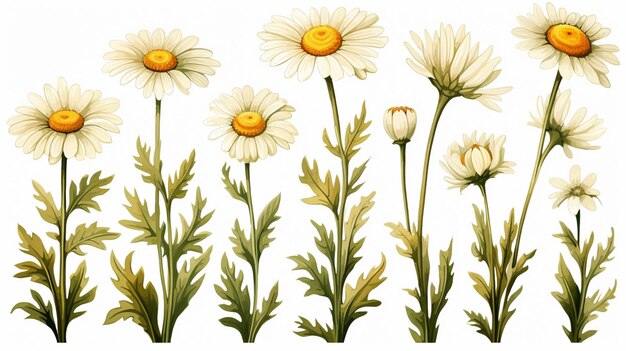 there are many white flowers with yellow centers on a white background generative ai