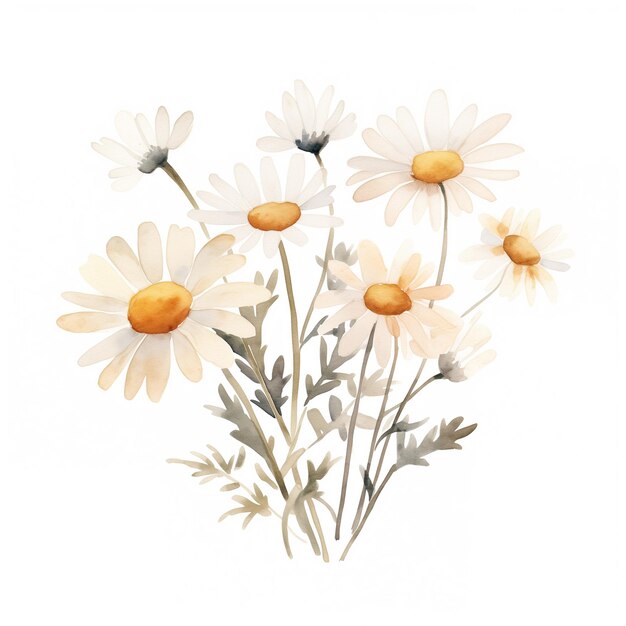 there are many white flowers with yellow centers on a white background generative ai