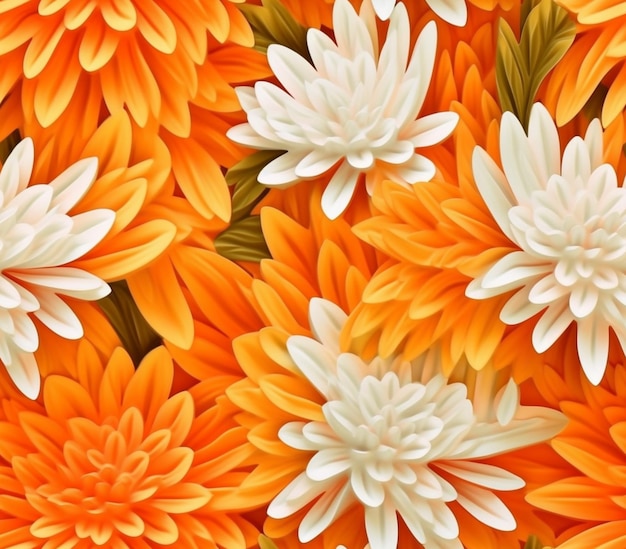 There are many white and orange flowers in a bunch generative ai