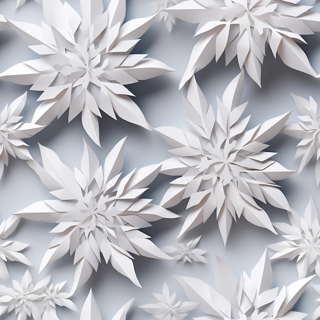 There are many white paper flowers arranged on a gray surface generative ai