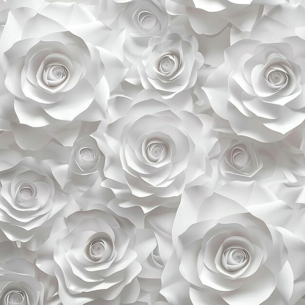 Photo there are many white paper roses arranged in a wall generative ai