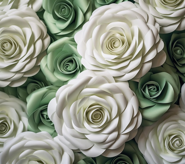 there are many white roses that are on display together generative ai