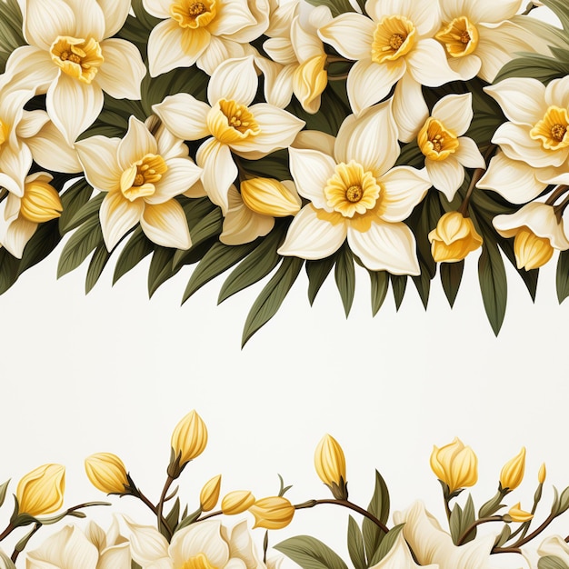 there are many white and yellow flowers on a white background generativ ai