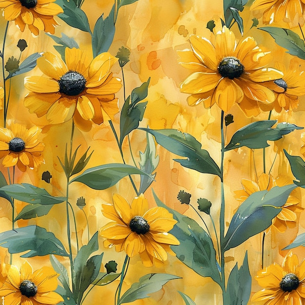 there are many yellow flowers that are on a yellow background generative ai