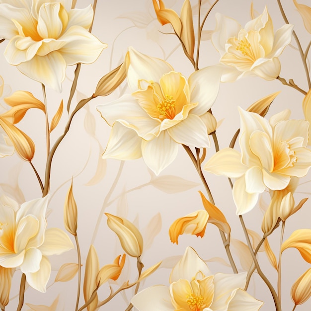 there are many yellow flowers on a white background generative ai