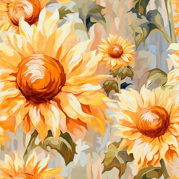 There are many yellow sunflowers that are on a wall generative ai