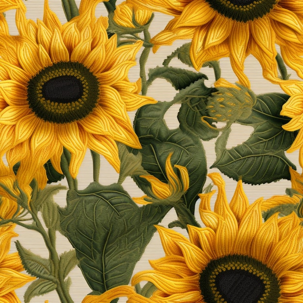 There are many yellow sunflowers that are on a white background generative ai