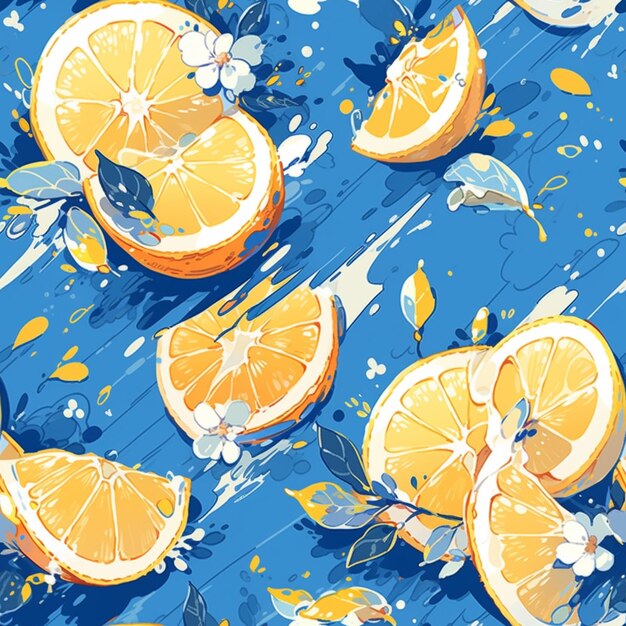 There are oranges and lemon slices on a blue background generative ai
