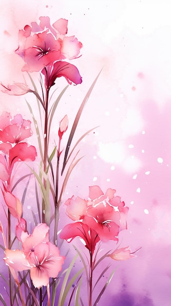 There are pink flowers that are in the grass on a pink background generative ai